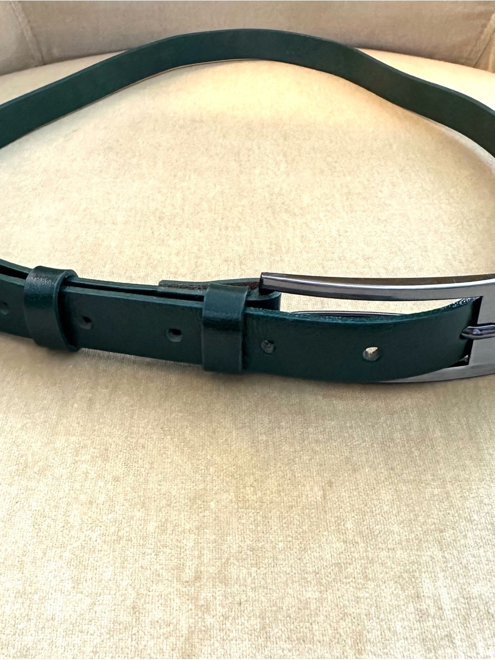 Women’s Dark Green Leather Belt with Silver Buckle
